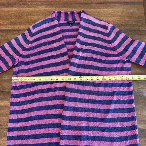TALBOTS Pink & Blue Stripe Linen Knit Long Sleeve Open Cardigan Sweater Size 1Xp - Picture 8 of 11